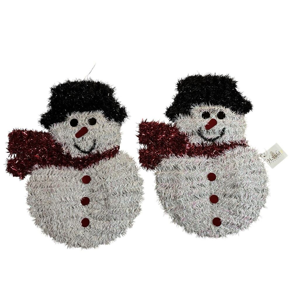 Vintage Tinsel Snowman Wall Hanging Lot 2 Retro Christmas Decor Holiday Party